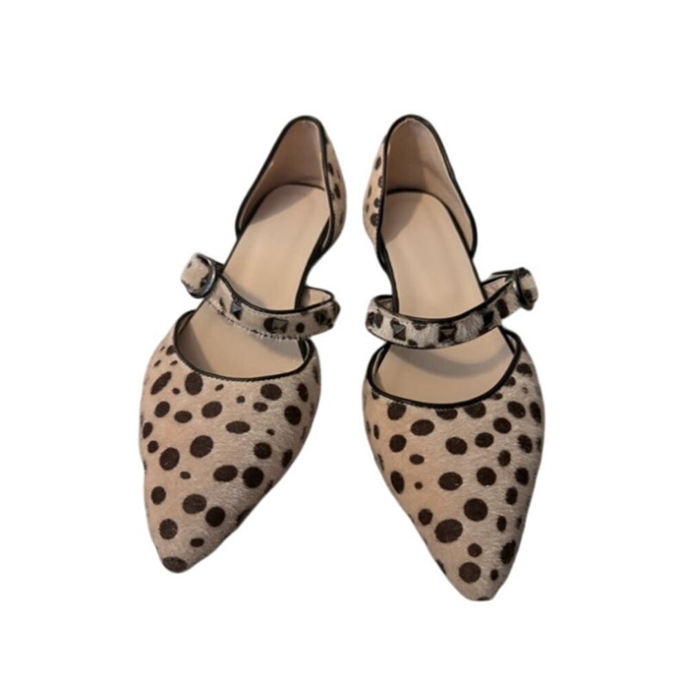 Leopard Print Pointed Toe Mary Jane Flats - Beige Sz 8.5